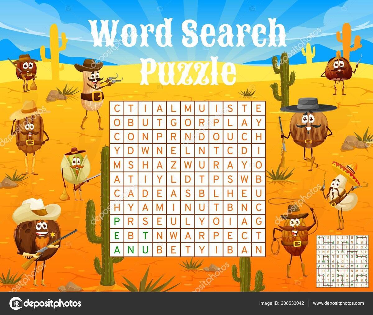 Word Search Puzzle Game Worksheet Wild West Nut Sheriff Cowboys Stock Vector By Seamartini 608533042