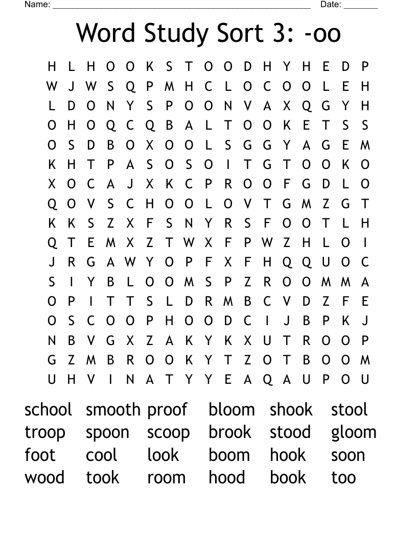 Word Study Sort 3 Oo Word Search WordMint Word Study Sort 3 Oo Word Search WordMint