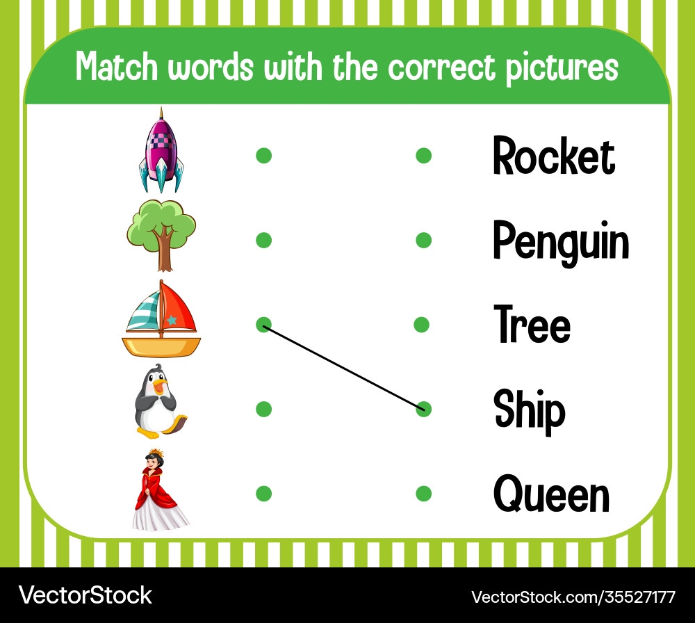 Word To Picture Matching Worksheet For Children Royalty Free Vector VectorStock Word To Picture Matching Worksheet For Children Royalty Free Vector VectorStock