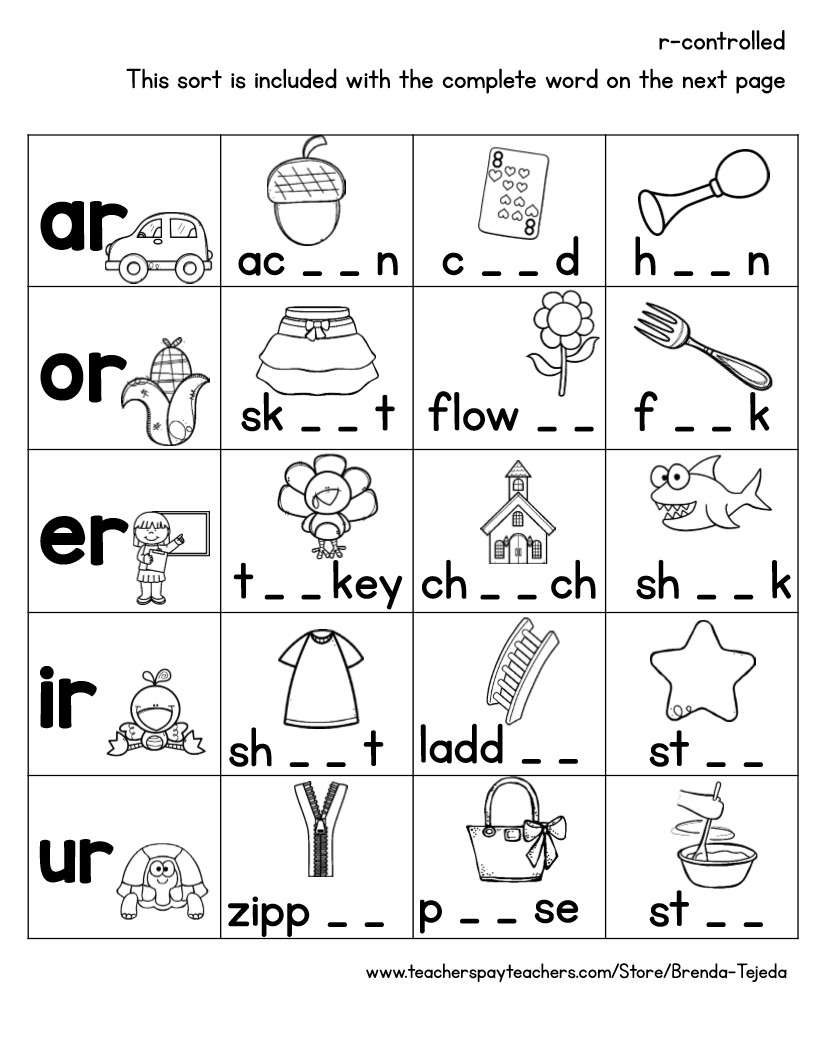 Word Work Sorts R Controlled Vowels Tejeda S Tots