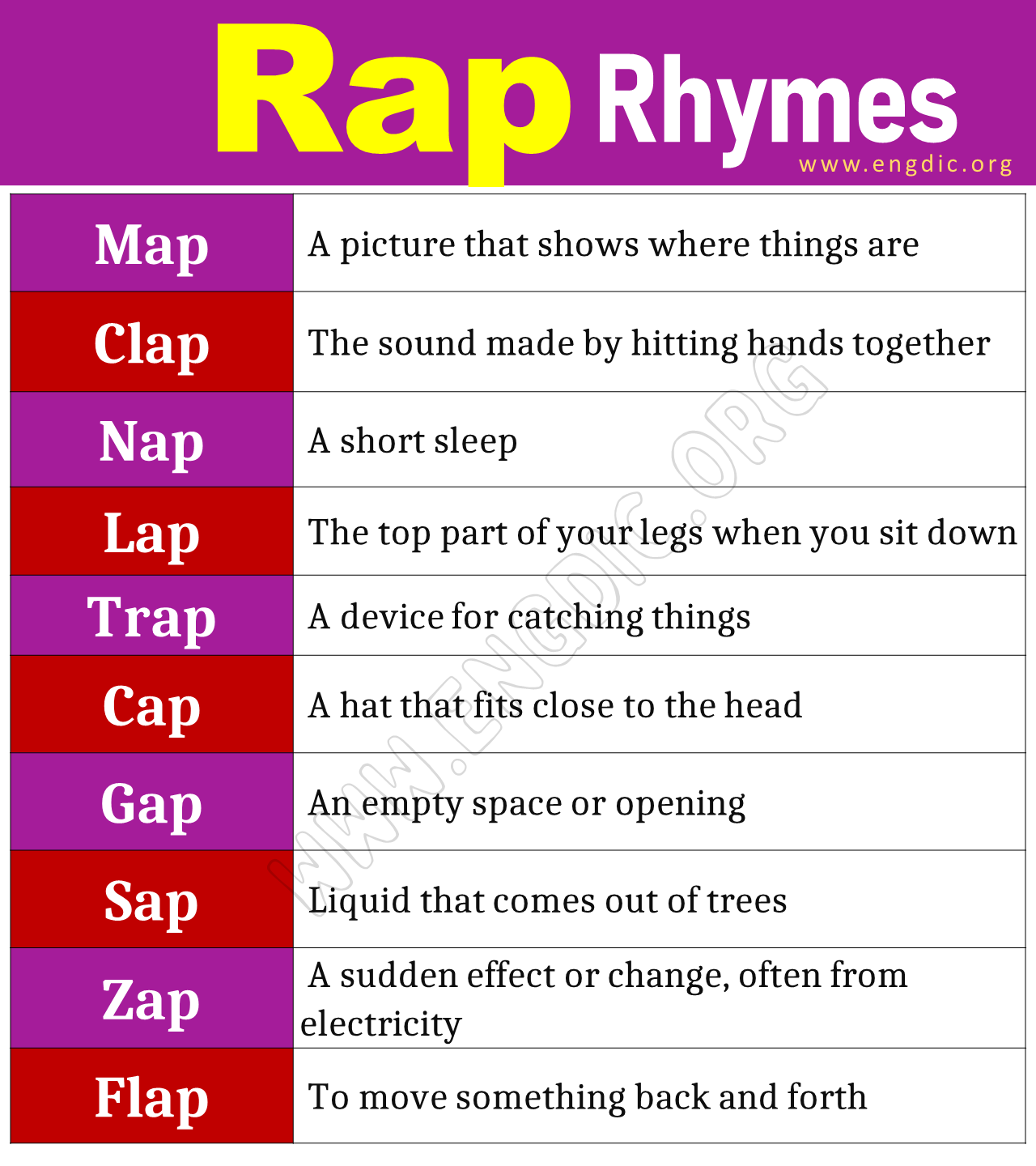 Words That Rhyme With Rap Rap Rhyme Words EngDic
