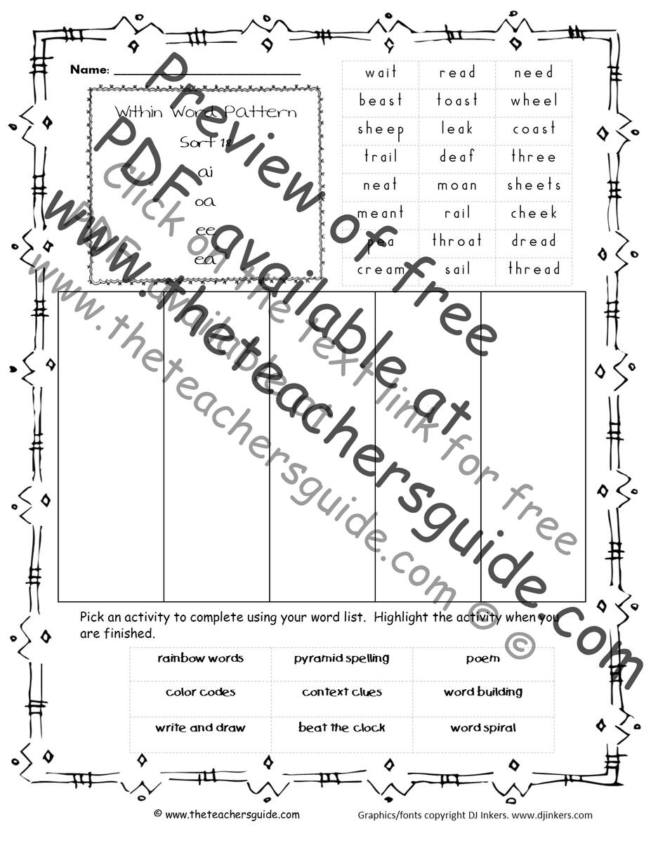 Words Their Way Within Word Patterns Worksheets Words Their Way Within Word Patterns Worksheets
