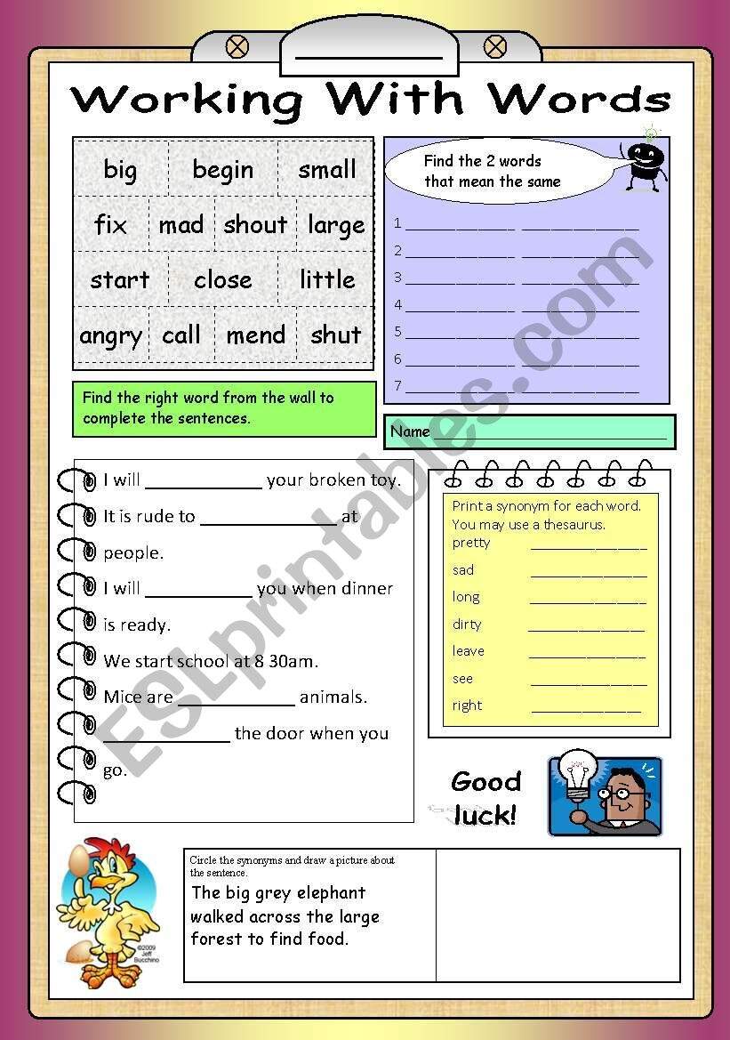 Working With Words ESL Worksheet By RitaWi