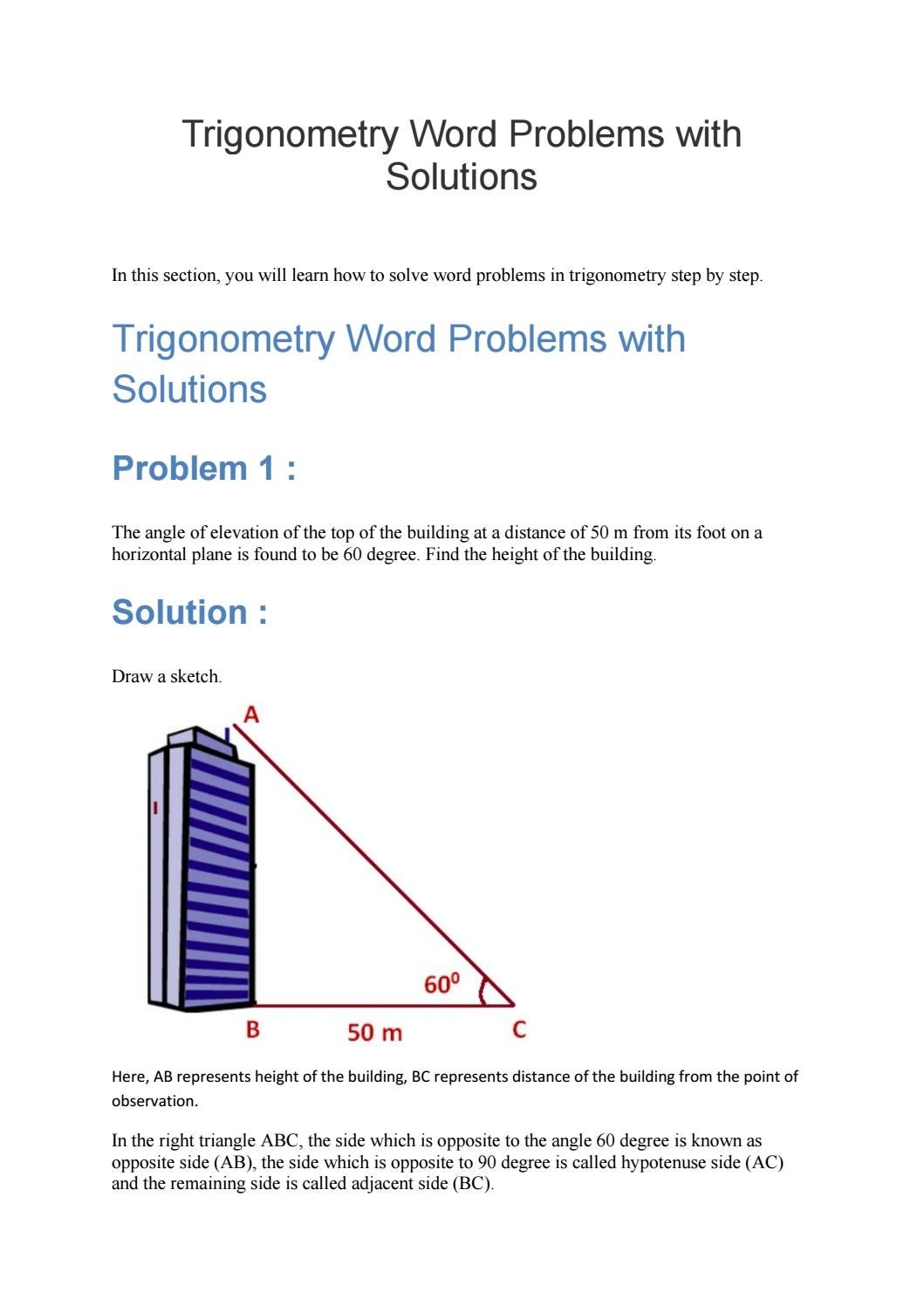 Worksheet 8 4 Trig Word Problems PDF Worksheets Library Worksheet 8 4 Trig Word Problems PDF Worksheets Library