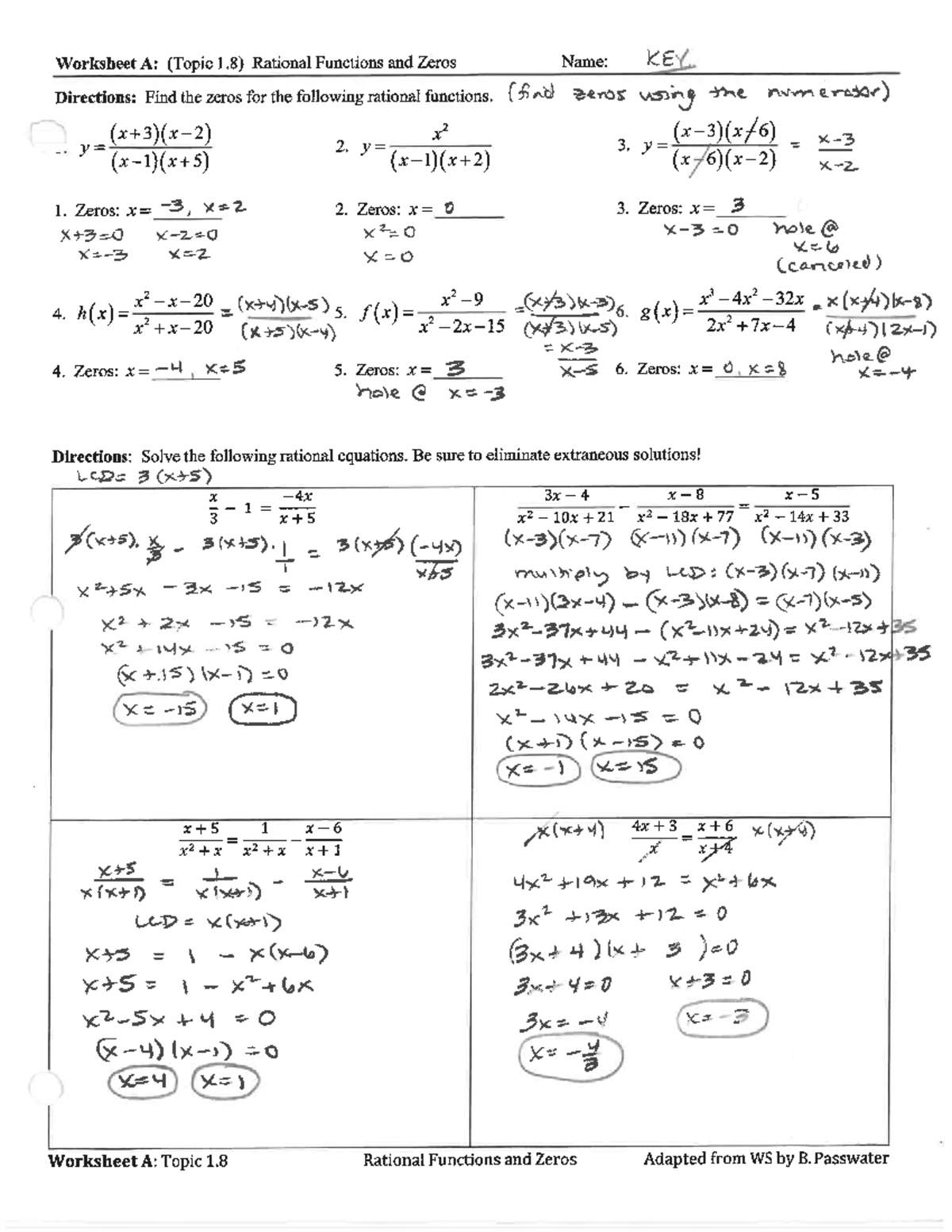 Worksheet A 1 8 Rational Functions Zeros Answer Key Studocu Worksheet A 1 8 Rational Functions Zeros Answer Key Studocu