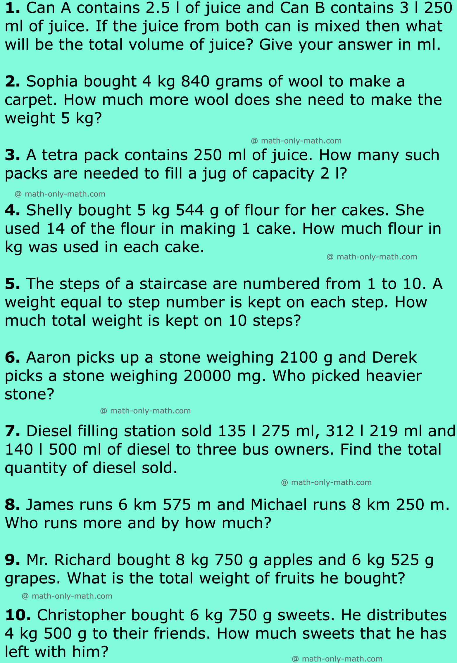 Worksheet On Measurement Problems On Measurement Homework Answers