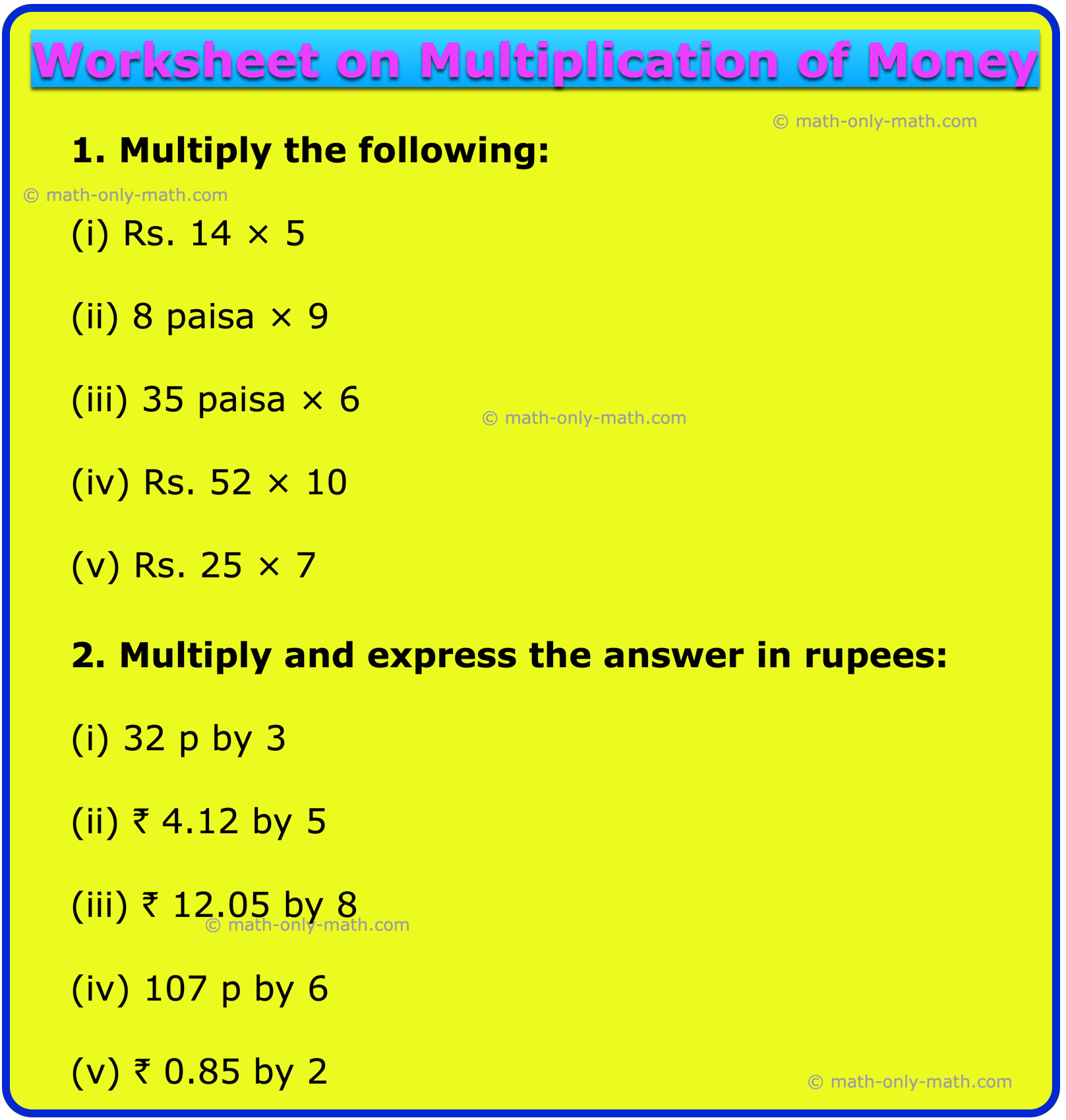 Worksheet On Multiplication Of Money Word Problems Answers Worksheet On Multiplication Of Money Word Problems Answers