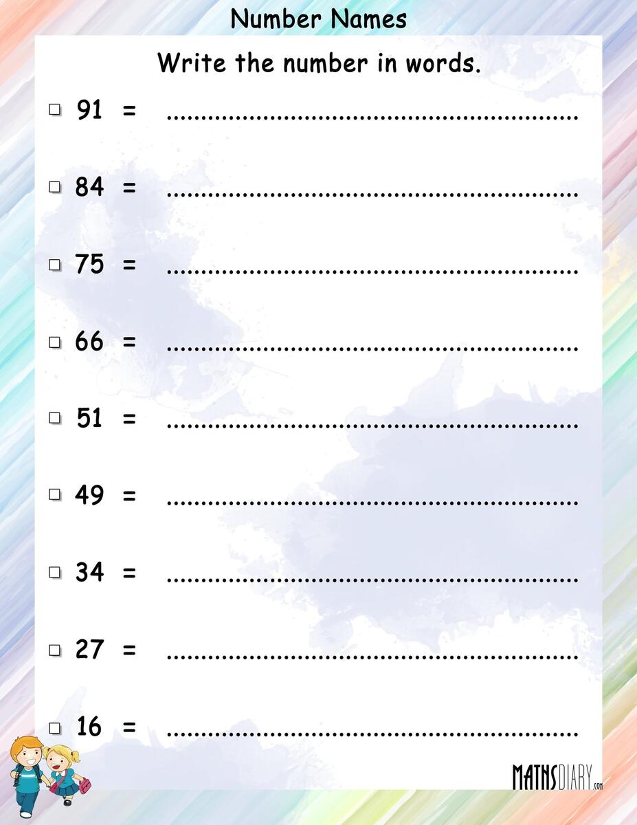 Printable Writing Number Words 1 To 100 Worksheets For Kindergarten Made By Teachers