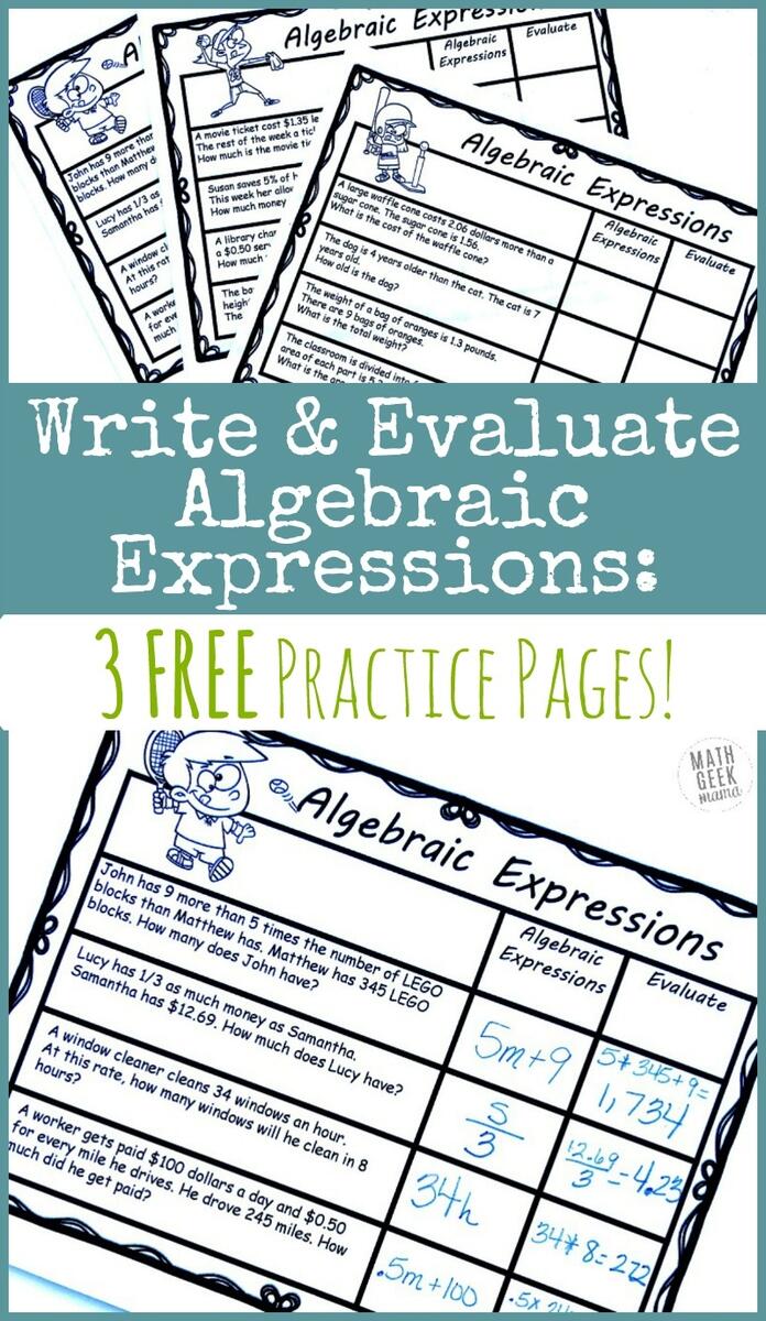 Writing Algebraic Expressions FREE Practice Pages Math Geek Mama Writing Algebraic Expressions FREE Practice Pages Math Geek Mama