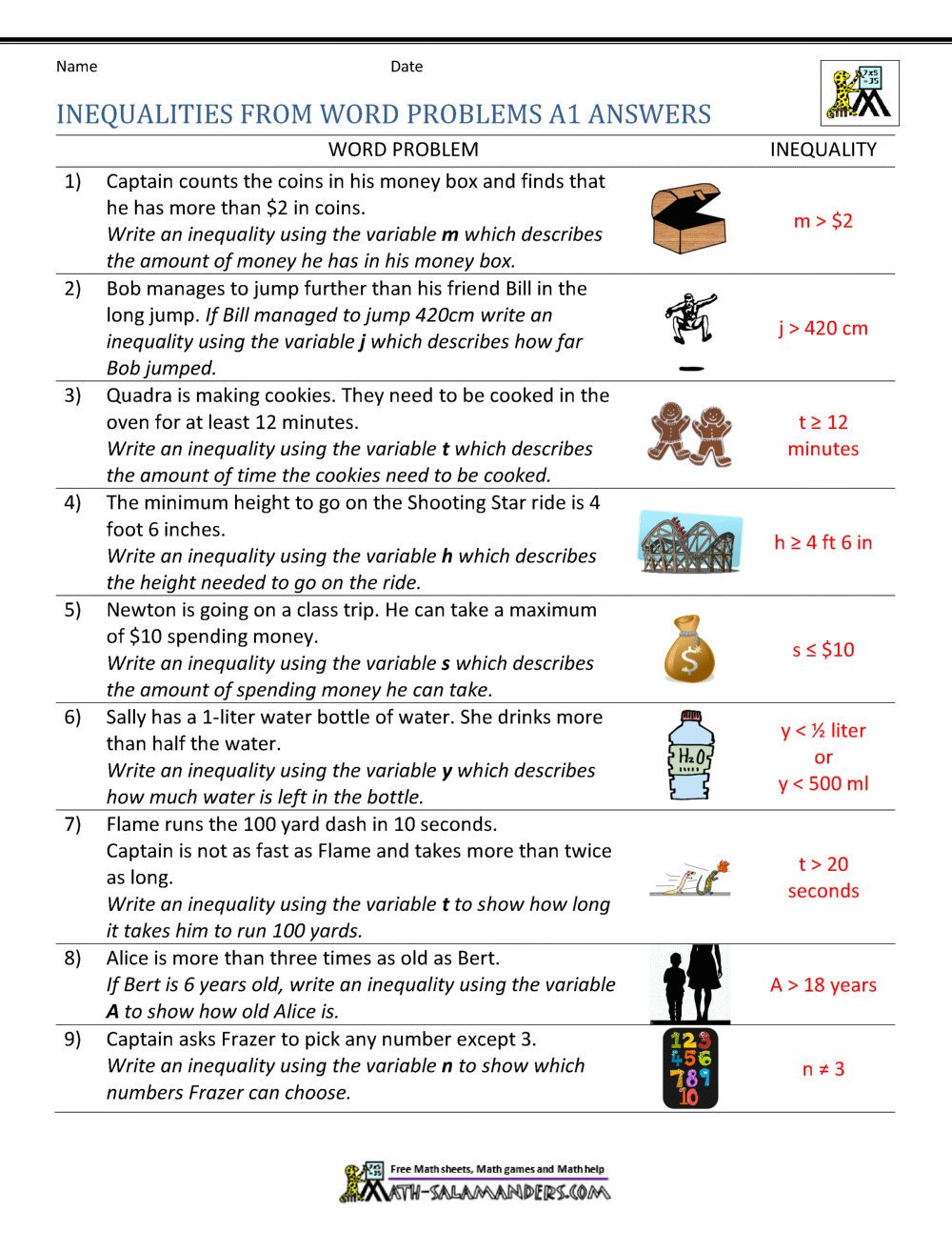 Writing Inequalities From Word Problems Writing Inequalities From Word Problems