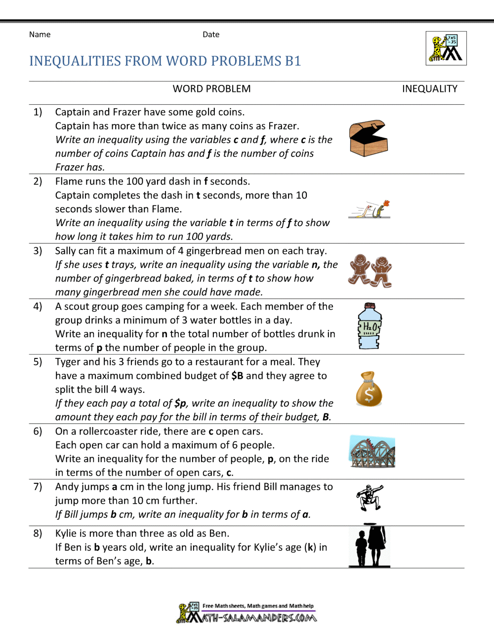 Writing Inequalities From Word Problems Worksheets Library