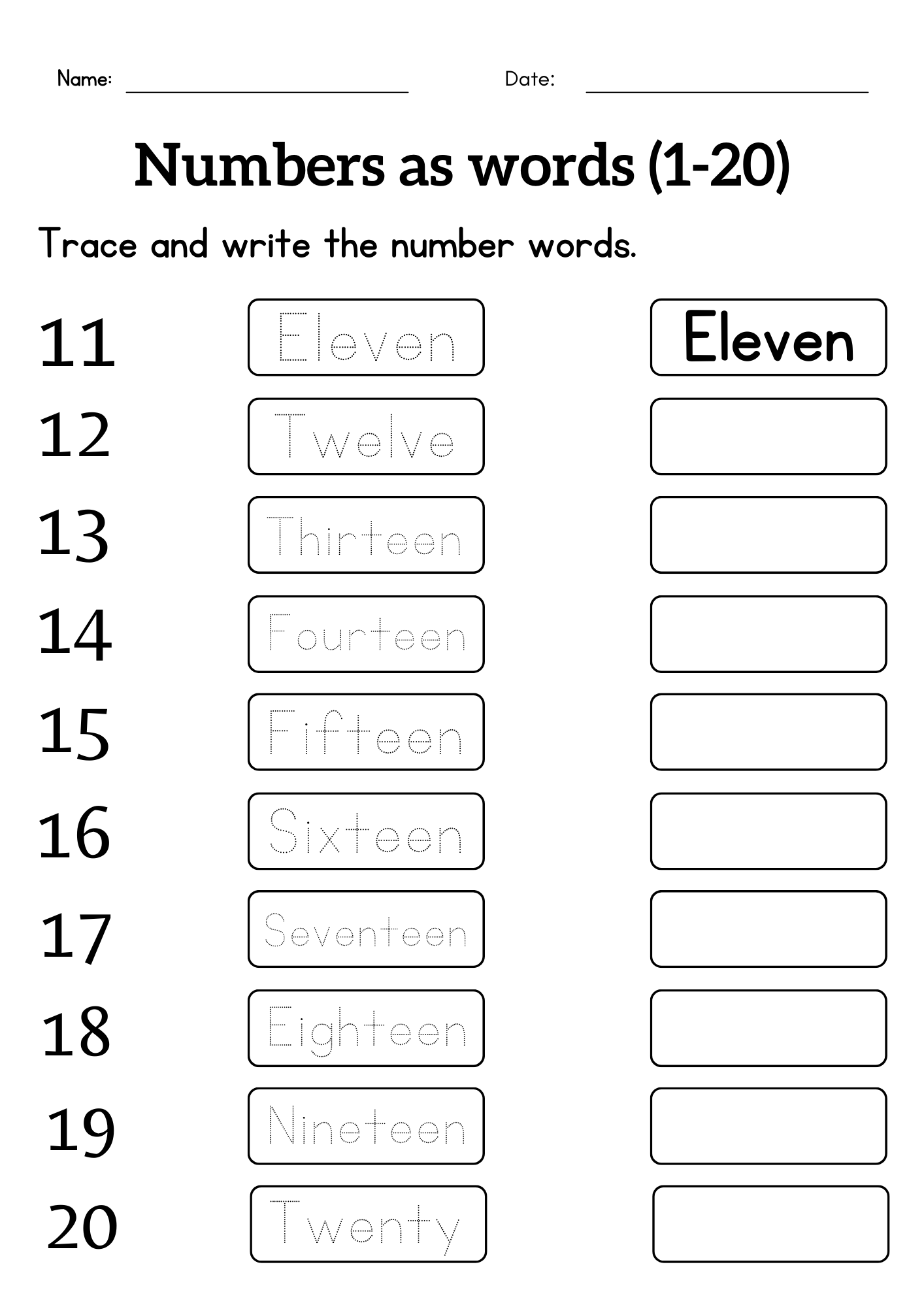 Writing Number Names 1 To 20 Worksheet Tracing Number Words For Grade 1 Or 2 Made By Teachers Number Names Worksheets Write Number In Words MegaWorkbook