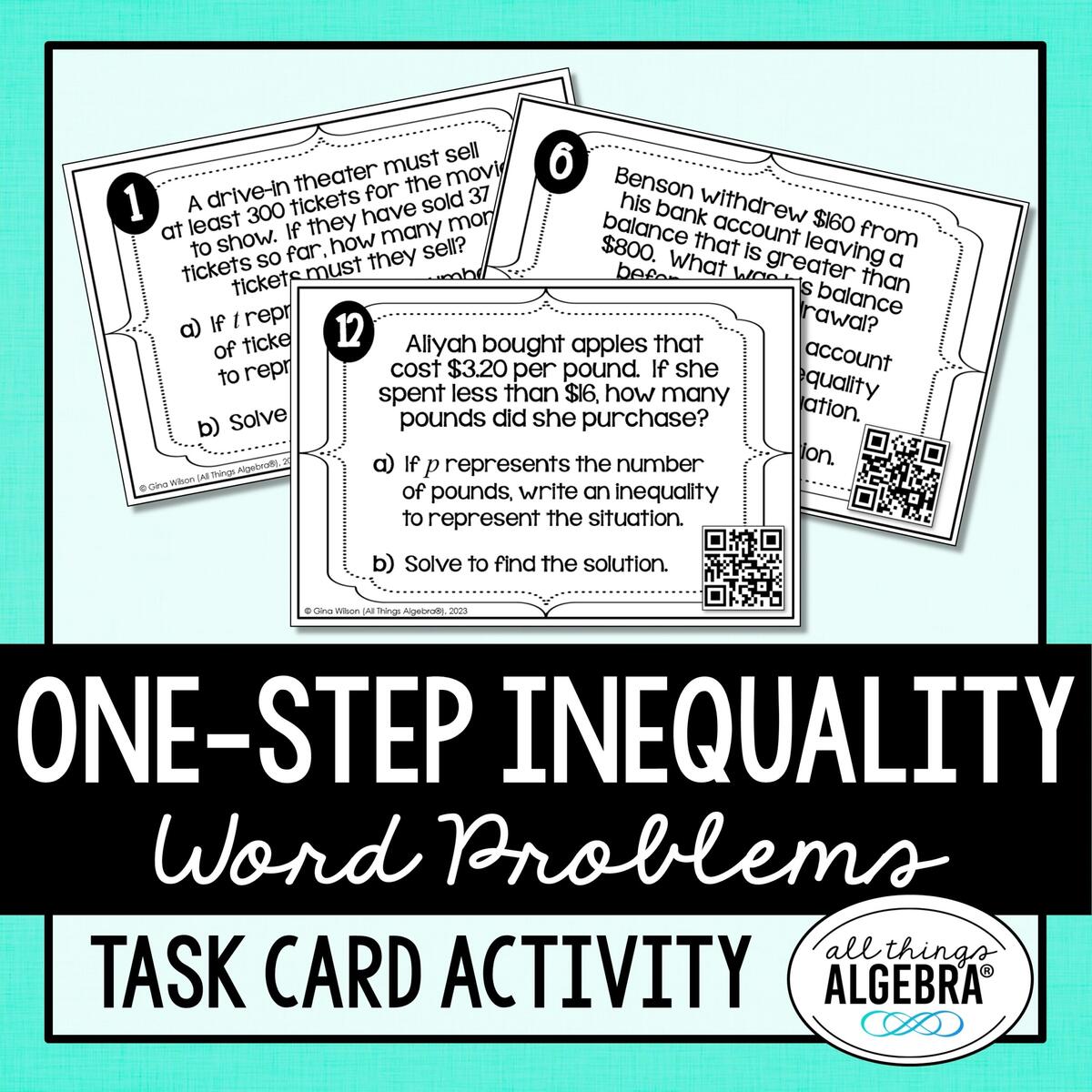 Writing One Step Inequalities From Word Problems Task Cards All Things Algebra Writing One Step Inequalities From Word Problems Task Cards All Things Algebra