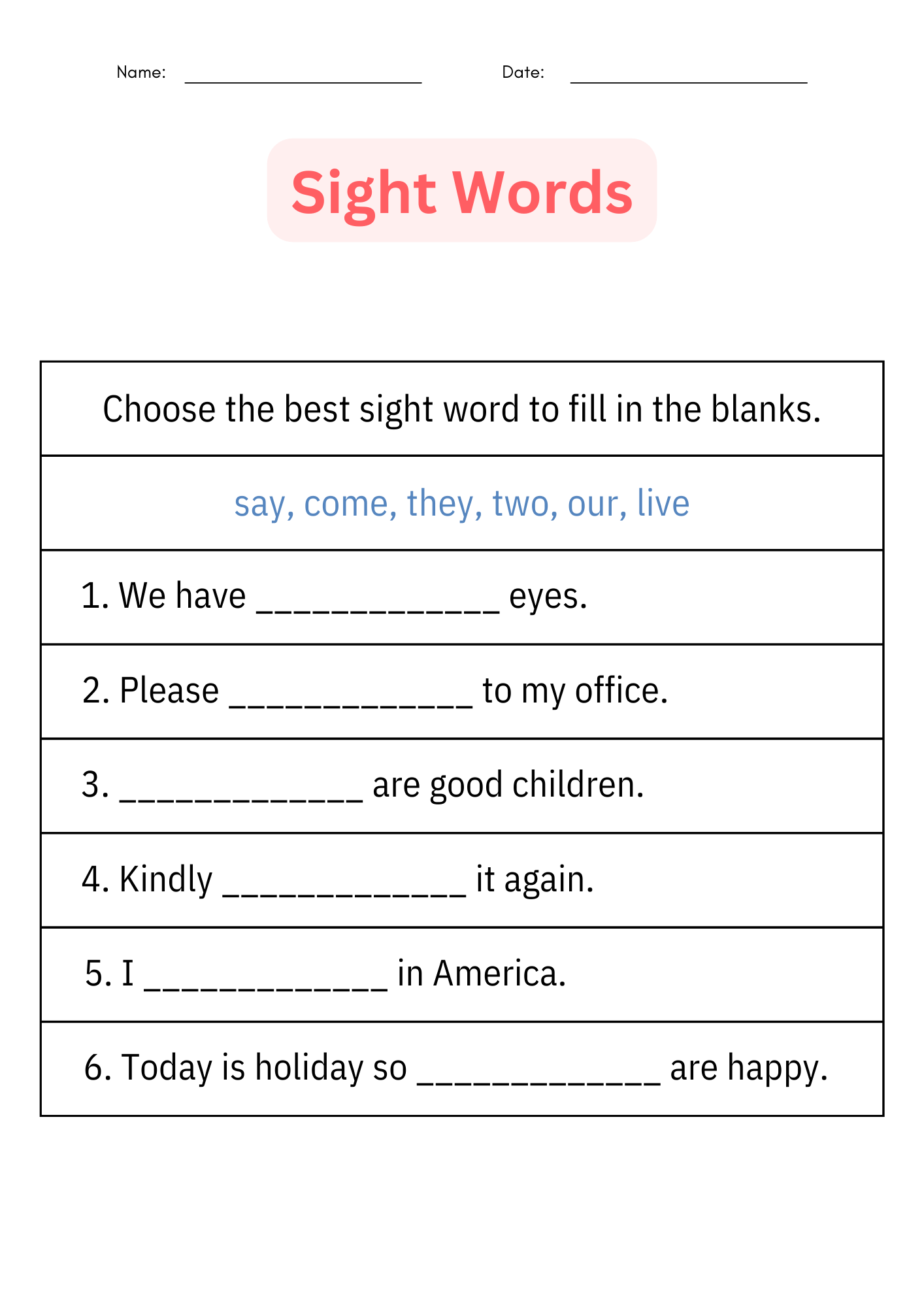 Writing Sight Word Sentences Activities Worksheet Practice For Kindergarten Made By Teachers
