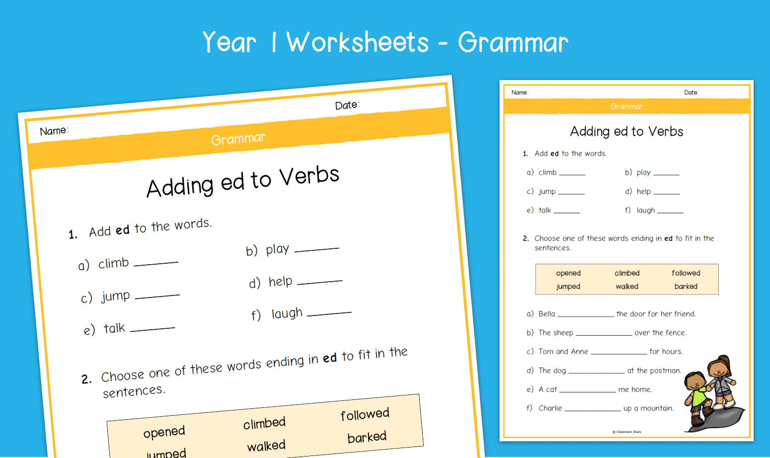 Year 1 Adding The Suffix Ed To Verbs Worksheets KS1 Grammar Primary English